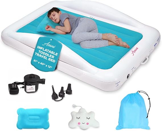 Asani Inflatable Toddler Travel Bed with Electric Pump and Safety Bumpers