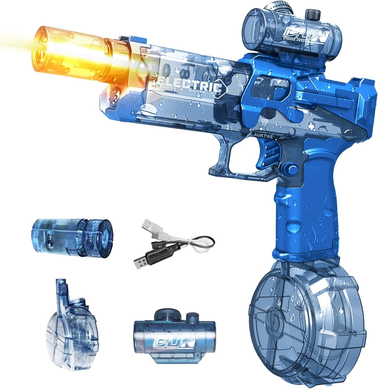 Bornoon Electric Water Gun, Continuous Fire, Electric Water Gun, Luminous, 16.9 fl oz 500 ml Water Storage Tank, 8-10 m Range, Leak-proof, Water Play Toy, For Kids, Adults, Summer Festivals, Summer