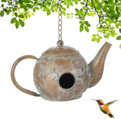 Bird House, Teapot Hanging Bird House, Metal Bird Houses for Outside, Antique Cute Birdhouse, Unique Decorative Birdhouses for Outdoors Garden Patio Yard Lawn Backyard Decor