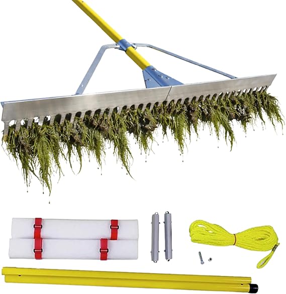 Jenlis Razer Rake Heavy Duty Collapsible Aluminum Pond & Lake Rake | For removal of weeds, leaves, floating scum, this shoreline & beach landscaping tool keeps areas clear