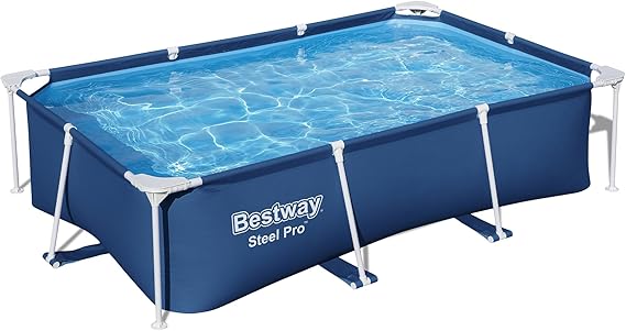 Bestway Steel Pro 8.5 Feet x 67 Inch x 24 Inch Rectangular Steel Frame Above Ground Outdoor Backyard Swimming Pool, Blue Pool Only