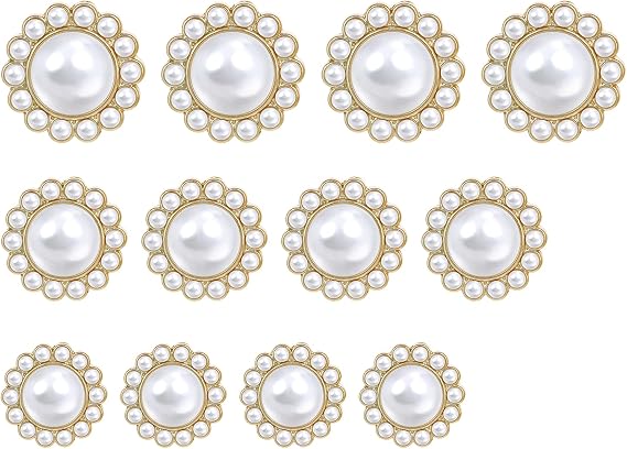 Bewudy 12pcs Hemisphere Pearl Buttons Vintage Pearl Buttons Sew On Artificial round buttons in 3 sizes shirt buttons for clothing jeans clothing cardigans DIY decoration (18/21/25 mm)