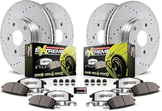 PowerStop Front and Rear Brake Kit for Mitsubishi Lancer 2008-17 - Carbon-Fiber Ceramic Z26 Brake Pads + Drilled & Slotted Rotors Upgrade, K4017-26
