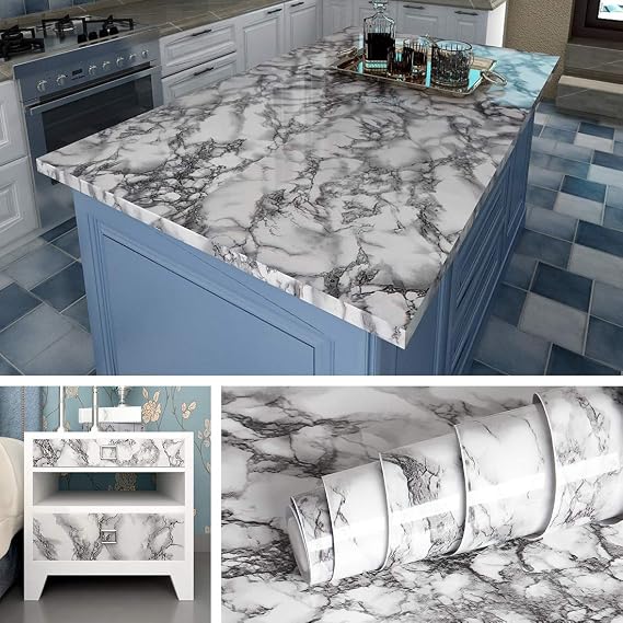 Livelynine Marble Wall Paper Kitchen Countertop Peel and Stick Wallpaper Waterproof Contact Paper Self Adhesive Vinyl Wrap for Bathroom Countertops Table Desk Furniture Counter Top Covers 15.8x78.8 in