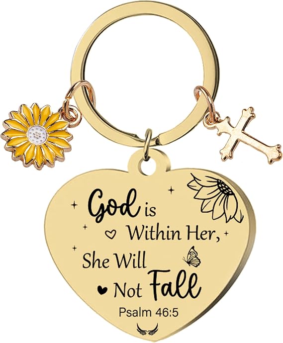 Sunflower Christian Gifts Keychain for Women, Inspirational Bible Verse Keyring, Religious Faith Gift for Birthday Christmas