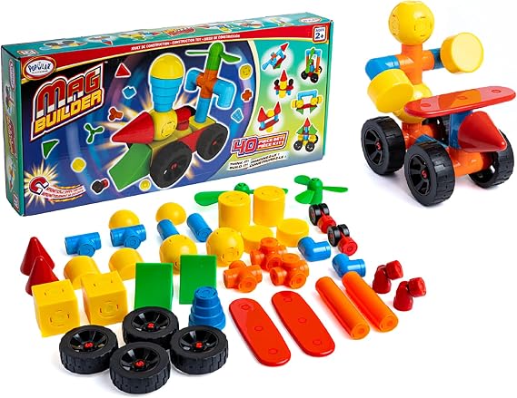 POPULAR PLAYTHINGS Mag Builder Building Set, 40 Pieces, Crazy Shapes Gift