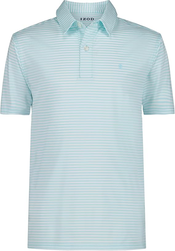 Izod Boys' Performance Golf Grid Short Sleeve Stretch Collared Polo Shirt