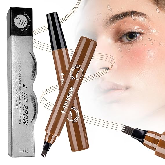 Microblading Eyebrow Pencil, 2026 New Magic Eyebrow Contouring Pencil with a Micro-Fork Tip, Premium 3D Waterproof 4 Tipped Spoolie Brush Precise Brow Pen Natural Makeup Effect (Dark Brown)