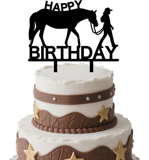 Cowgirl Happy Birthday Cake Topper Western Cowgirl Themed Cake Decoration Horse Cake Toppers for Girls Women Cowgirls Happy Birthday Party Cake Decorations