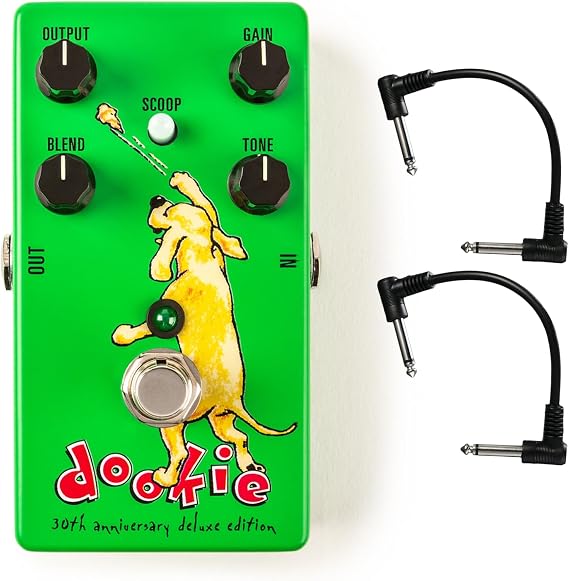 MXR DD30 Green Day Dookie Drive Pedal - 30th Anniversary Deluxe Edition - Bundle with 2 Patch Cables