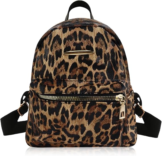 Small Backpack for Women, Leopard Print Backpack with Zipper, Waterproof Mini Backpack Purse with Adjustable Strap (Brown)