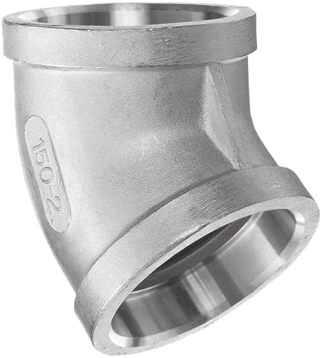 Stainless Steel 304 Cast Pipe Fitting, 45 Degree Elbow, Socket Weld, MSS SP-114, 2" Female