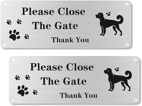 2 Pack Please Close The Gate Sign Dog,25×9cm Close The Gate Sign,Reflective Aluminium with Pre-Drilled Holes,UV Resistant, Waterproof, Anti-rust For Outdoor Gate Wall Fence