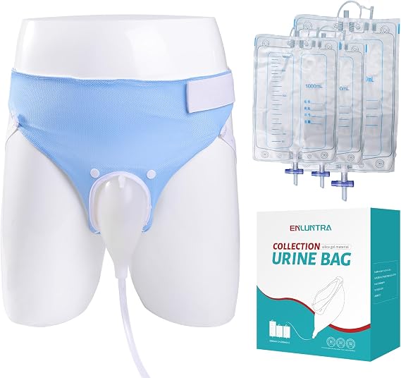 ENLUNTRA Wearable Urinary Drainage Bag for Men(2000 ML*1+1000 ML*2) ,Reusable Urine Collection Bag,Urinary Drainage Bag System,Elderly Urinalfor Bedridden Patients(Blue)
