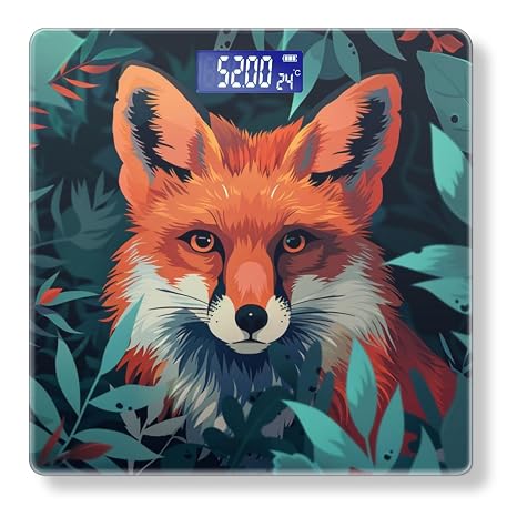 Digital Scale for Body Weight Highly Precision Bathroom Weight Scale 400 lbs with Backlit Display Personalized Scale for Home-Red Fox Surrounded by Leaves in The Forest