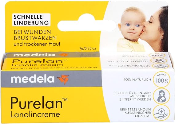 Medela Purelan 7 Gram Lanolin Göğüs Ucu Kremi - Ağrıyan Göğüs Ucu ve Kuru Ciltler İçin Hızlı Rahatlama, Hipoalerjenik, Dermatolojik Olarak Test Edilmiş ve Kokusuz
