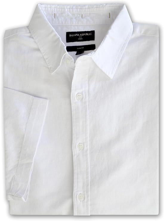 Banana Republic Mens Slim Fit Short Sleeve Linen Button Down Shirt,