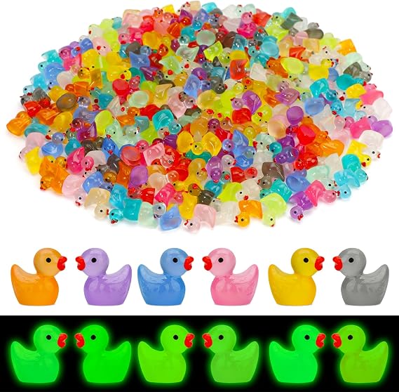 250 Pcs Mini Resin Ducks Glow in The Dark, Tiny Animals Figures to Hide