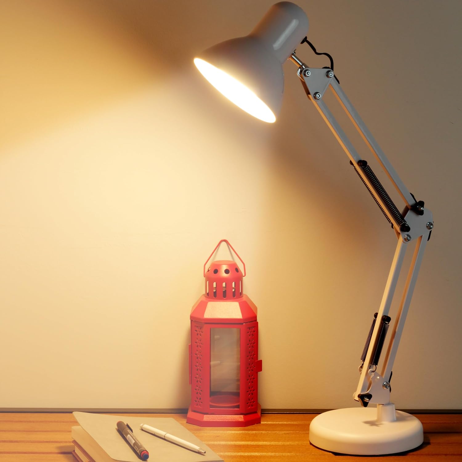 Telvesse Desk Lamp Acrobat Spring Metal 360° Angle Adjustable Movable Desk Lamp White [Energy Class A]