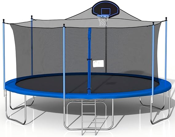 1500 LBS 16FT Outdoor Trampoline with Safety Enclosure Net, Backyard Recreational Heavy-Duty Trampoline for Kids Adult