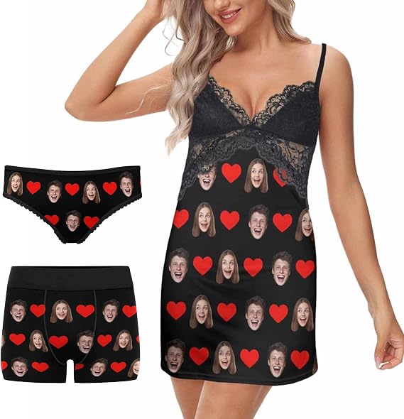 Custom Face Nightgowns for Women Personalized V-neck Chemise Sleepwear Lace Nightwear Soft Lingerie Gifts for Women