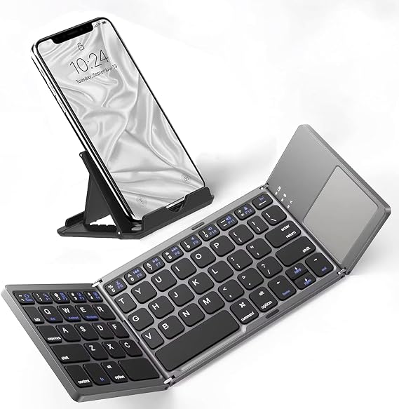 Slim Foldable Wireless Keyboard Compatible with Vivo iQOO Pad with TOUCHPAD Mouse Fully Universal Providing 48H Use, 560 Days Standby, Portable, Compact, Tri-Fold, Rechargeable!