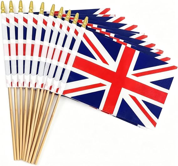 20 Pcs British Flag, UK Flag Mini Flags on Sticks 5x8 Inch Handheld Flags