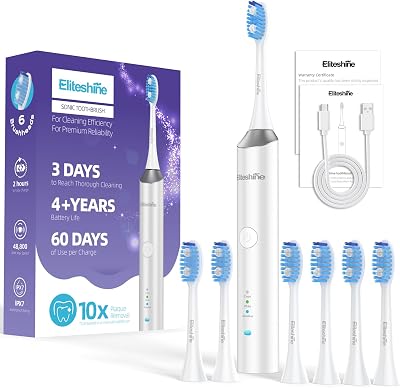 Eliteshine Sonic Electric Toothbrush for Adults and Teens,5Years Battery Life, 48,800, Quiet Operation, Rechargeable,Genuine Waterproof, Operated Powered Tooth Brush,RelieveToothHealthProblems