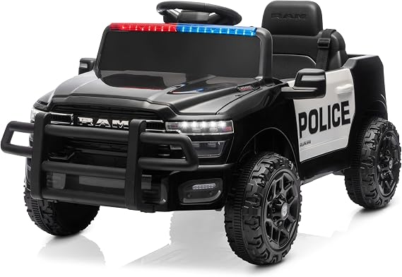 Kidzone Licensed Ram 3500 Police Ride On Truck for Kids 3-6 Years Old,Black