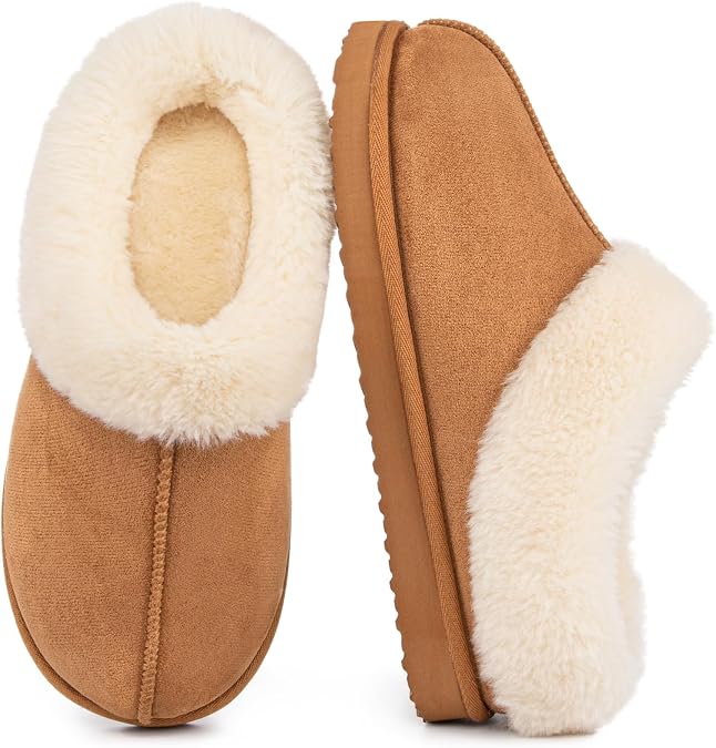 HomeTop Women's Slip-on Slippers Fuzzy House Indoor Outdoor Warm Soft Clog