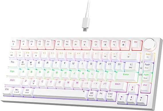 Newmen GM326 Gaming TastaturMechanische TastaturKabel75 ProzentUSB C Gaming TastaturMechanische TastaturKabel75 ProzentUSB CHot SwapLED BeleuchtungMiniKnopfPCQWERTYWeißRote Schalter