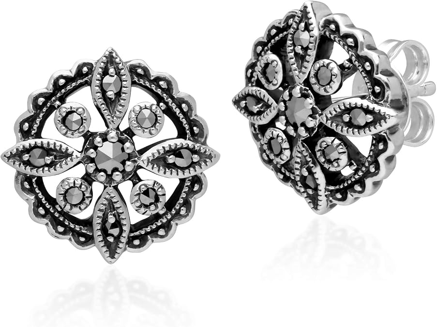 Gemondo 925 Sterling Silver Marcasite Stud Earrings
