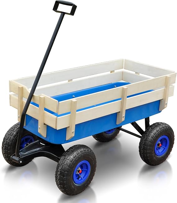 Outdoor Wagon Cart with Wheels, Blue