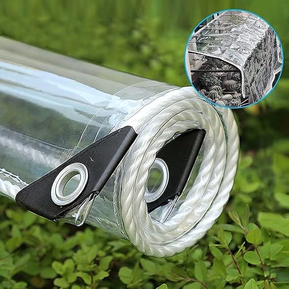 Heavy Duty Waterproof PVC Transparent Tarpaulin,Clear Tarp Cover,Waterproof Tarp Clear Tarpaulin with Grommets,UV Resistant Tear Proof Tarpaulin for Furniture,360g/m² (2.4x2m/7.9x6.6ft)