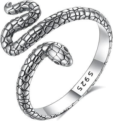 EUDORA Snake Ring for Women Men S925 Sterling Silver, Open Cool Snake Band 18K Gold Plated Sterling Silver Adjustable Rings Jewelry Gifts for Women Men