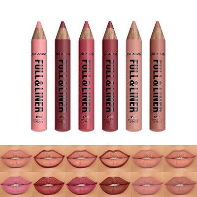 LANGMANNI 6Pcs Matte Velvet Lip Liner Pencil Set - Highly Pigmented,Smudge-Resistant Lip Pencils for Shaping & Contouring,Vegan & Cruelty-Free#123456