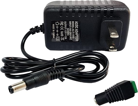 12 Volt 2A Power Adapter Supply, AC 100-240V to DC 12 V Power Supply Transformer Charger Wall Plug for DC12V Light Security CCTV Camera, Black, 8x5x3.3 cm