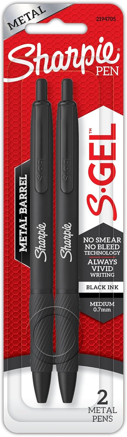 Sharpie SHARPIE S-Gel 0.7mm 2-Pack Set, Matte Black, Black Ink Gel Pens 2194705