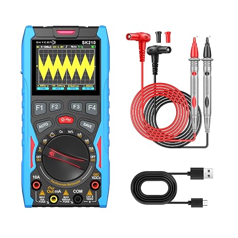 SK210 Digital Oscilloscope Multimeter, 12MHz Bandwidth, 3IN1 Digital Oscilloscope Multimeter DDS Generator, 50MS/s Sampling Rate, 6000 Counts, Voltage, Current, Capacitor, Resistor, Diode Test