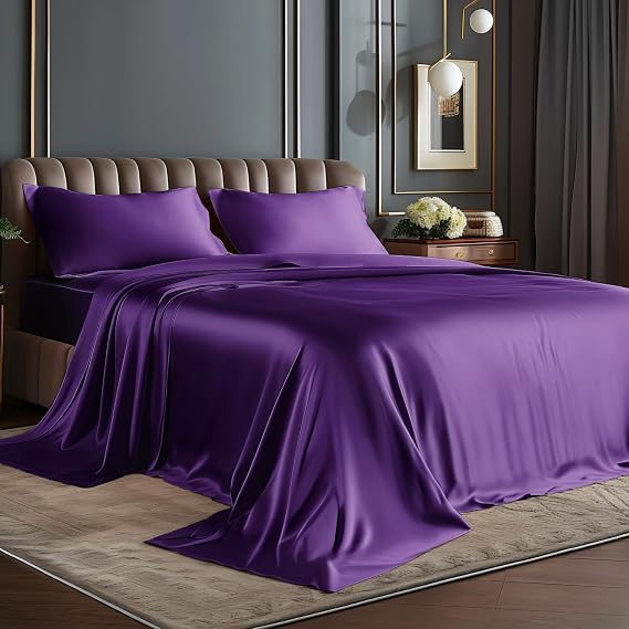 BEDELITE Satin Sheets Twin Size Bed Set, Plum Purple, 3 Pieces