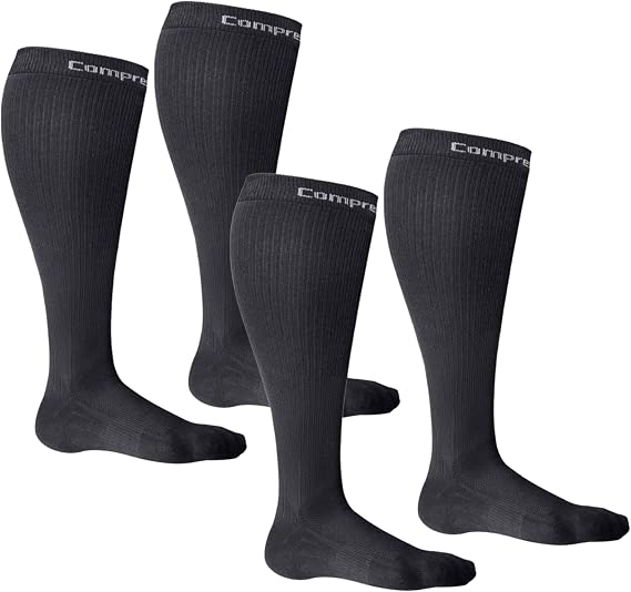 CompressionZ 30-40 mmHg Compression Socks for Women & Men | Knee-High Support Stockings Travel, Nurses and Athletes Black Wide Calf: 2 Pack, X-Large