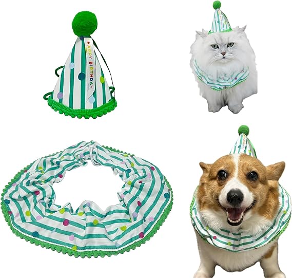Cat Dog Birthday Bandana Scarf Polka dot Stripe Scarf Cat Birthday Hat