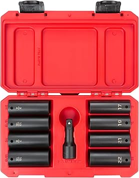 TEKTON 1/2 Inch Drive Deep Impact Lug Nut Socket Set with Case, 9-Piece (3/4-15/16 in., 17-22 mm) | SID92415