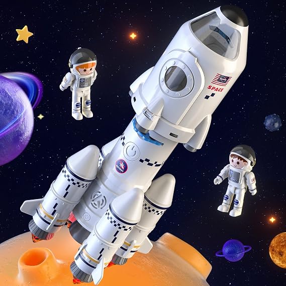 TEMI Space Rocket Toys for 3-9 Years Old Kids, 5-in-1, Projection Lamp | STEM Aerospace Toy, Light & Sound, Mist Spray, 2 Astronauts Included, Science Educational, Toys Gift for Boys Girls