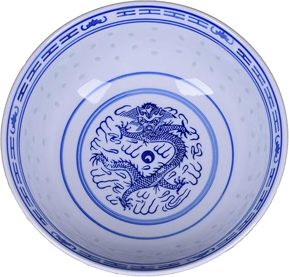 Ceramic Ramen Noodle Bowls, Blue and White Porcelain Chinese Retro Dessert, Soup, Cereal, Rice, Udon, Asian Noodles Bowl,9in,2PCS