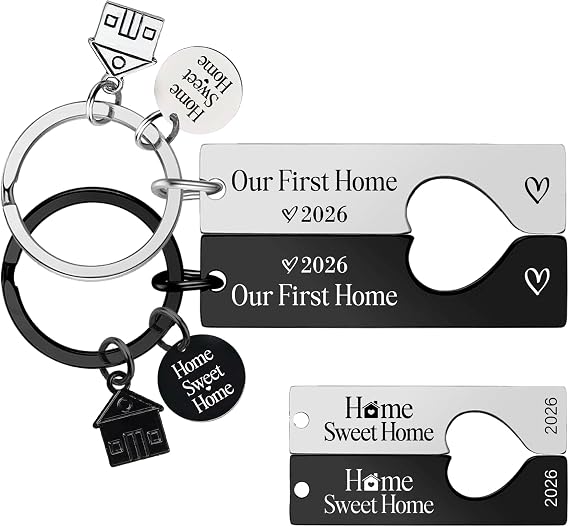 Housewarming Keychain Gifts for New Home - Sweet House Warming Presents, 2pcs New Homeowners Keyring for Couple Friends