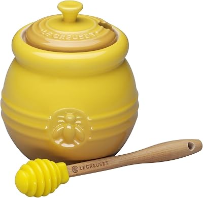 Le Creuset Stoneware Honey Pot with Silicone Dipper, 16 oz., Dijon