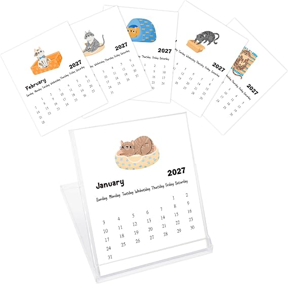 Small Desk Calendar 2027, January 2027 to December 2027, Cute Kitten Calendar, Desk Calendar With CD Case Stand, Office Decor, Holiday Gifts for Friends Coworkers-05