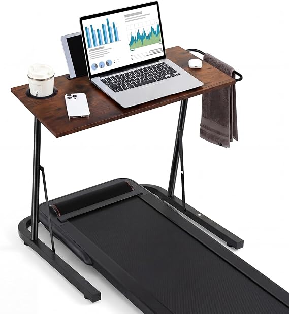 Weysat Treadmill Desk Adjustable Standing Workstation for Walking Pad & Exercise Bike, Indoor Cycling Trainer Desk with Cup Holder Tablet Slot, Fitness Laptop Workstation for Home Office
