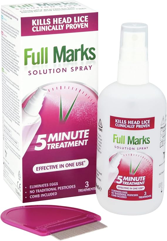 Full Marks Head Lice Solution Spray 150 ml - Fast & Effective Nit Treatment With Comb, Scalp Scrub, Prevention, Kills Nits, Easy Application, Safe For Kids, No Harsh Chemicals